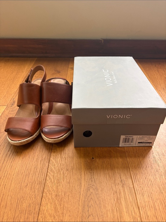 Vionic Shoes - Vionic Brooke Brown Leather Espadrille Wedge Sandals with Slingback